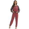 thumbnail image 2 of EFINNY Women's 2Pcs Sleepwear Long Sleeve Top and Pants Pjs Sets Contrast Color Pajamas Round Neck Comfy Cotton Loungewear S-3XL, 2 of 8