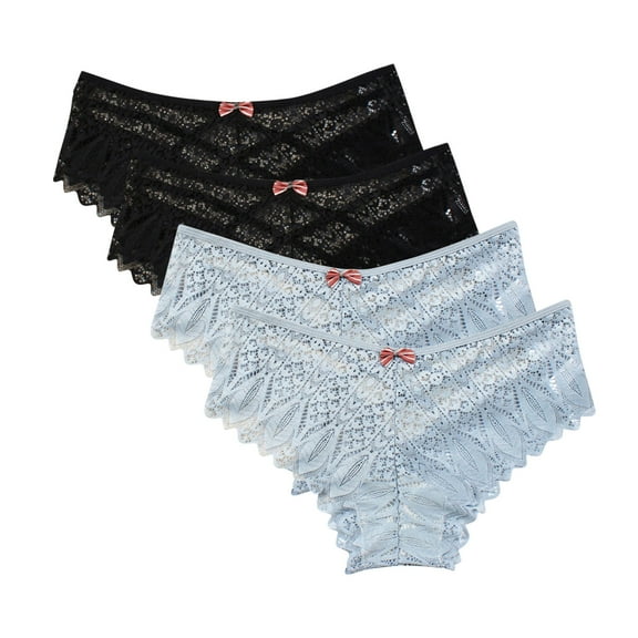 Womens Underwear Bikinis 4pc Panties for Women Lace Thong Lace Breathable Underwear Scallop Thongs Ladies Plus Size Underpant Briefs Boy Shorts Underwear for Women Blue L