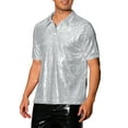 thumbnail image 4 of CAMISETAS POLO CON LENTEJUELAS INSPIRE CHIC PARA HOMBRE, MANGA CORTA, BRILLO Y GLITTER, PARA FIESTAS DE PROM Y DISCO DE LOS 70, COLOR PLATA, 4 of 4