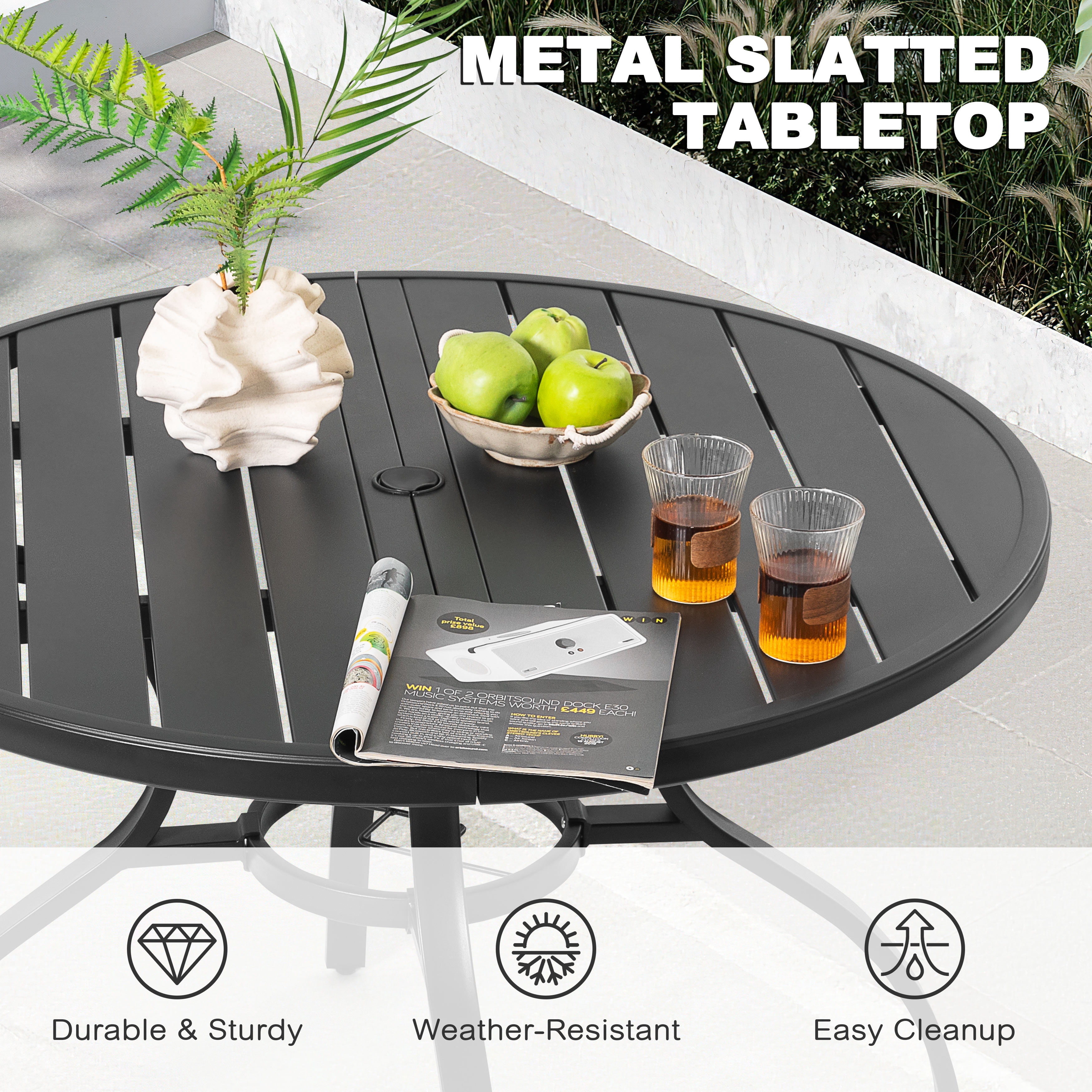 Nuu Garden 5-Piece Outdoor Dining Set, Padded Textilene Patio Table and Chair Set with Swivel Base, Outdoor Furniture Set with Umbrella Hole, Patio Dining Table Set for Garden, Backyard,  Blue