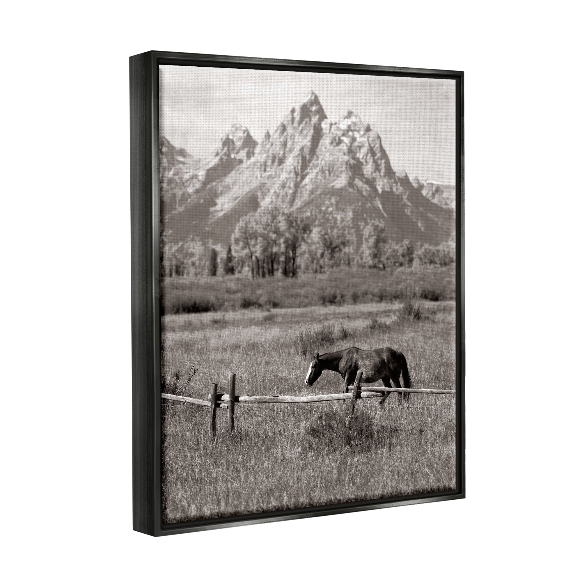 Stupell Industries Horse & Mountain Scenery Landscape Photography Black Floater Framed Canvas Art Print Wall Art, 17 x 21