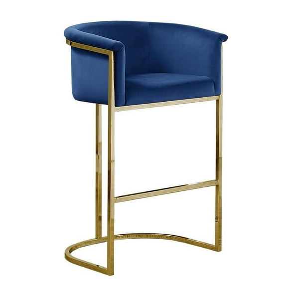 Chaise de Comptoir en Velours Bleu Marine (Simple) avec Base en Métal Chromé Doré