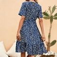 thumbnail image 5 of ClodeEU Women's Polka Dot Print A Line Midi Dress,Round Neck Short Sleeve High Waist Dress Blue,Women's Plus L, 5 of 6