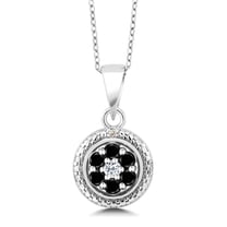 Gem Stone King 925 Sterling Silver Black Diamond and White Topaz Round Pendant Necklace for Women (0.36 Cttw, Gemstone Birthstone, with 18 inch Chain)