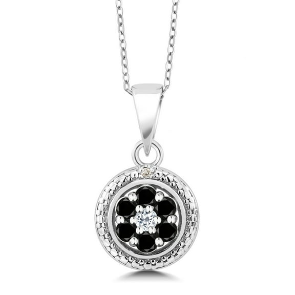 Gem Stone King 925 Sterling Silver Black Diamond and White Topaz Round Pendant Necklace for Women (0.36 Cttw, Gemstone Birthstone, with 18 inch Chain)