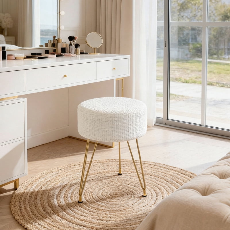 Gianna Round Ottoman, Makeup Cute Soft Small Footstool