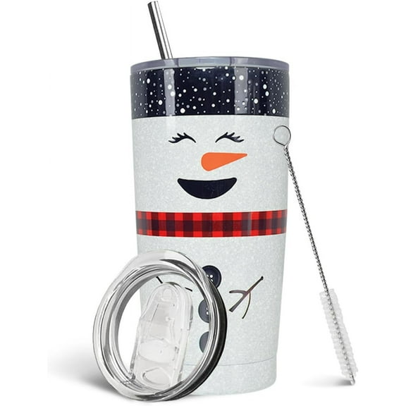 20oz Christmas Insulated Tumbler with Lid and Straw - Snowman Themed Stainless Steel Travel Mug, Festive Holiday Gift for Xmas and New Year