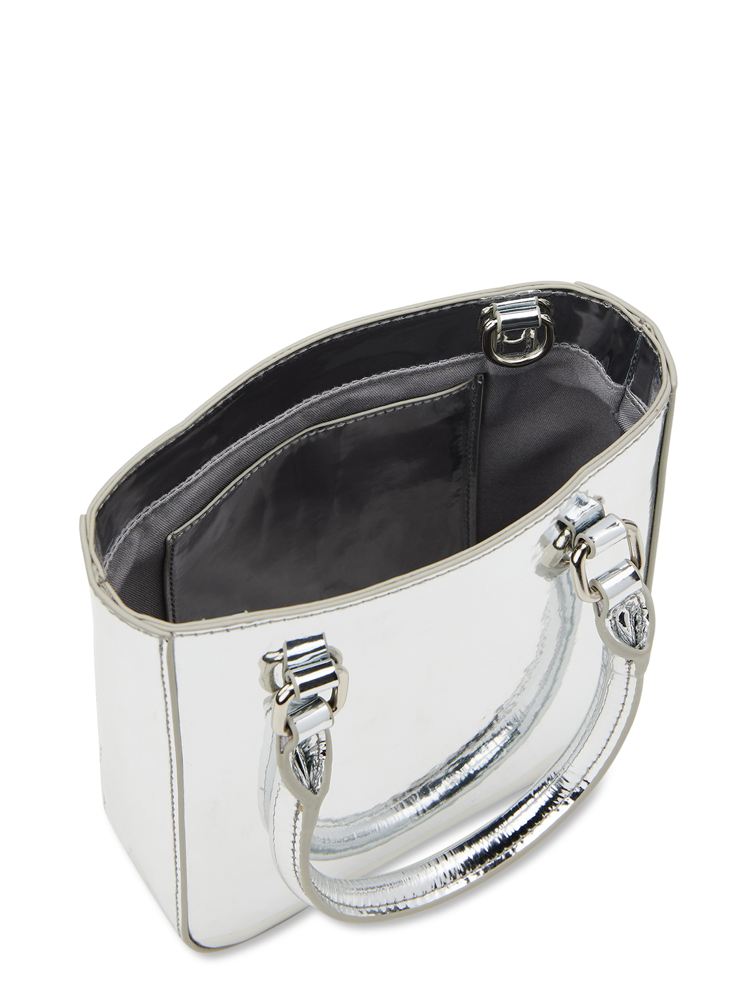 No Boundaries Women's Contemporary Tote Crossbody Handbag, Silver Mirror