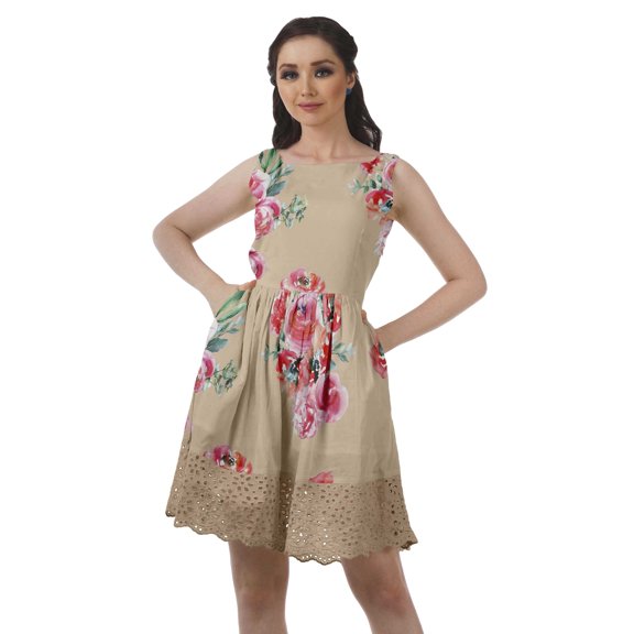 Moomaya Printed Lace Evening Mini Dress For Party Sleeveless Women Clothing