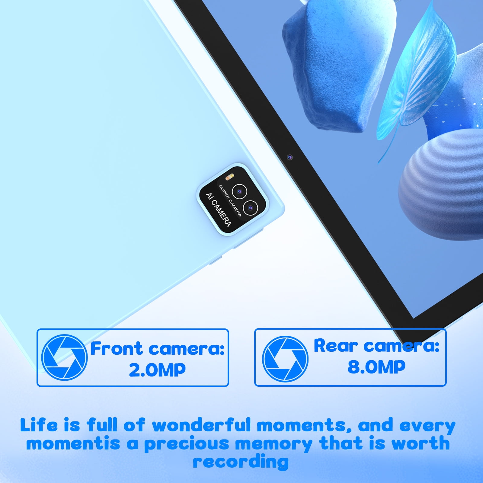 Android 15 Tablet, 10 inch 2 in 1 Tablets with Keyboard, 12GB RAM 64GB ROM 1TB Expand, Quad-Core 2.0Ghz CPU, 5G WiFi 6, BT5.0, 1280x800 HD Touchscreen, 6000mAh, Widevine L1, GMS Tablet, Blue