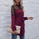 thumbnail image 3 of Blusa de encaje color rojo vino con cuello redondo, botones y cinturón de cintura alta - Top de mujer de largo medio, 3 of 6