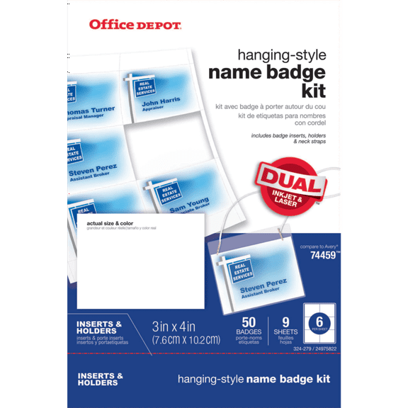 Office Depot Brand Name Badge Kit, Pack Of 50 - Name Badge Holders Avery #74459