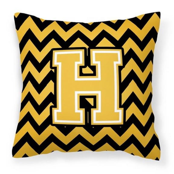 Letter H Chevron Black & Gold Fabric Decorative Pillow - Black & Gold - 14in. H x 3in. W x 14in. L