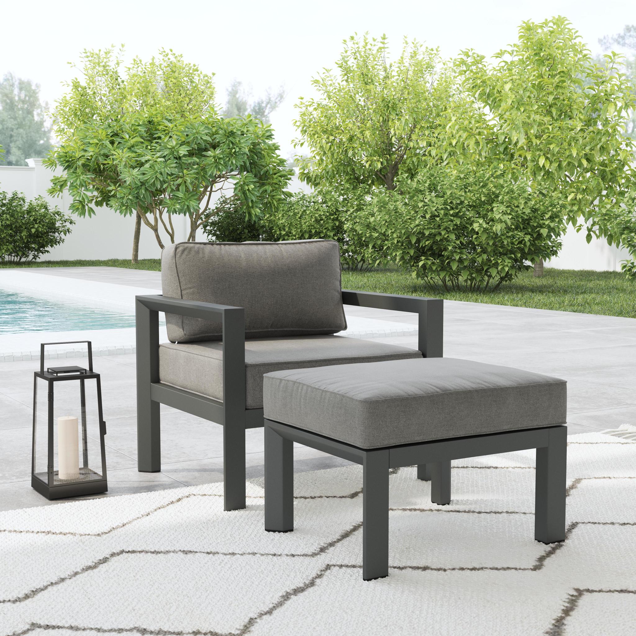 Homestyles Grayton Aluminum Outdoor Aluminum Lounge Chair in Gray - image 4 of 10