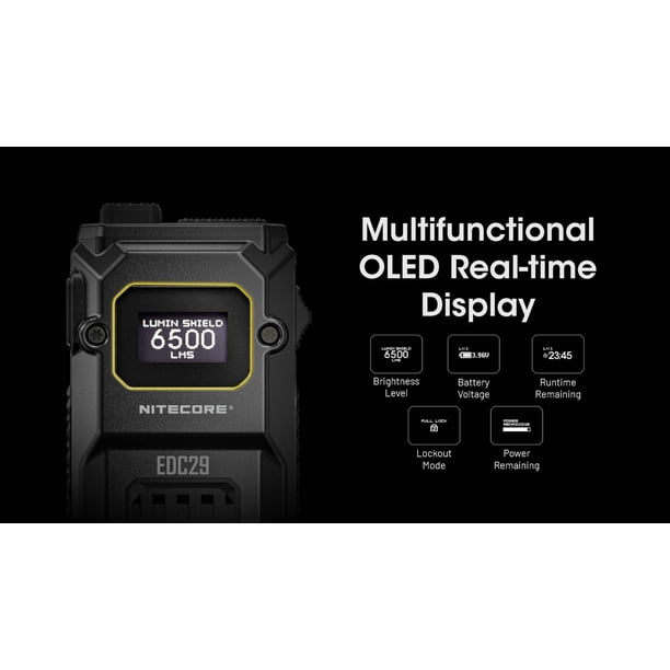 Linterna Táctica Nitecore EDC29 - 6500 Lúmenes, Recargable USB-C, Plana Y Delgada, Con Pantalla Digital