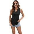thumbnail image 3 of Women's V-Neck Sleeveless Tank Top Button Down Loose Fit Beach Casual Top Black L, 3 of 6