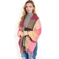thumbnail image 6 of Women's Oversized Plaid Blanket Scarf with Fringe Trim and Soft Textured Fabric-Pink, 6 of 7