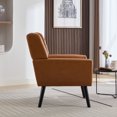 thumbnail image 4 of Upholstered Armchair Accent Chair, Pu Leather Mid Century Modern Chairs for Living Room, Comfy Retro Bedroom Side Chair with Solid Wood Legs, Light Brown, 4 of 7