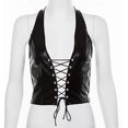 thumbnail image 4 of Zhuge Top tipo bustier de cuero sintético con tirantes finos ajustables para mujer, 4 of 5