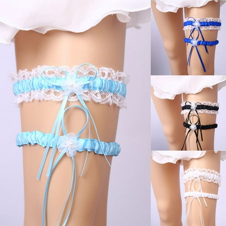 

Waroomhouse 2Pcs Women Garters Elastic Bowknot Lace Thigh Band Suspenders Garters Bridal Accessories for Wedding