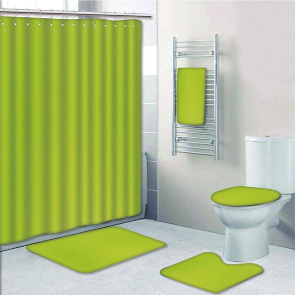 EREHome Lime Empty Backdrop Blurry Off Focus Pastel Toned Shade Color Spring Abstract 5 Piece Bathroom Set Shower Curtain Bath Towel Bath Rug Contour Mat and Toilet Lid Cover