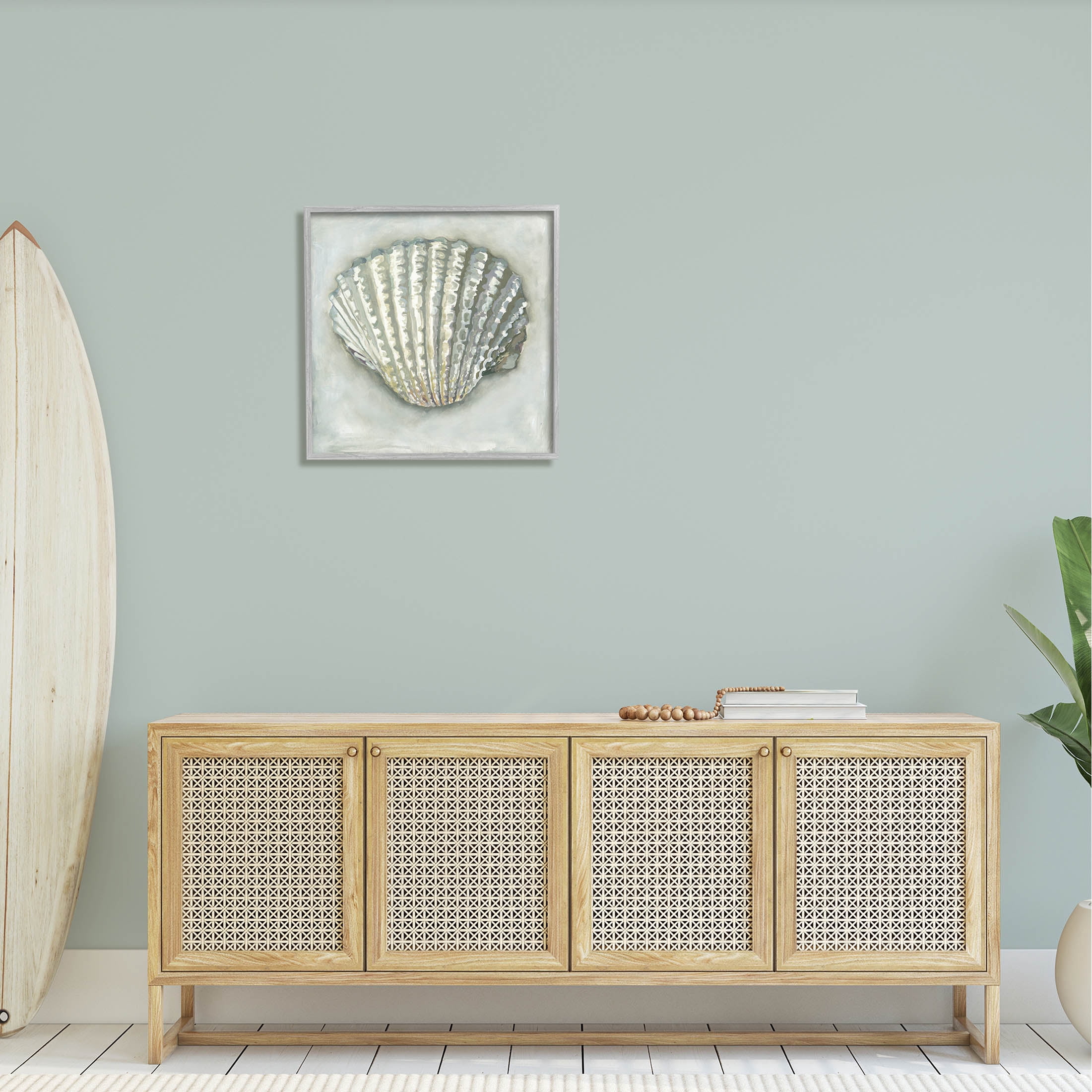 Stupell Industries Clam Shell Nautical Grey Painting Gray Framed Art Print Wall Art, Design by Erica Christopher