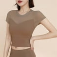 thumbnail image 3 of Mittory Womens Mesh Short Sleeve Crop Tops Round Neck Sexy Sheer Tee Shirts Bottom Patchwork Slim Sporting Yoga Tshirts, 3 of 5