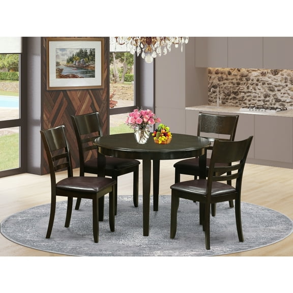 Modern 5 Piece Dining Set - Round Kitchen Table & 4 Chairs - Cappuccino Finish - 42 Inch
