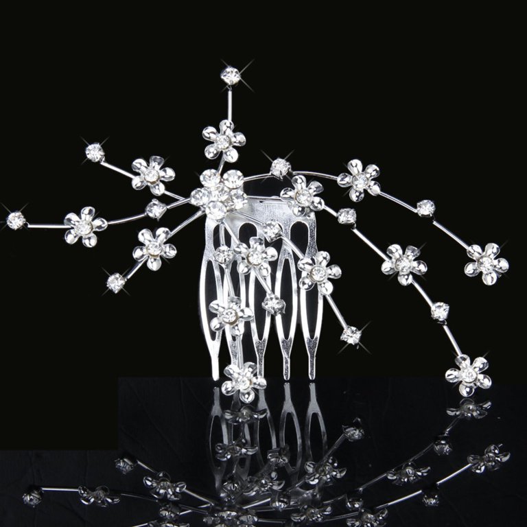 KONTONTY Alloy Bridal Hair Comb with Elegant Crystal Flower  display picture 1