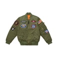 thumbnail image 1 of Alpha Industries Boys' MA-1 Flight Jacket with Patches (2T, Sage), 1 of 2