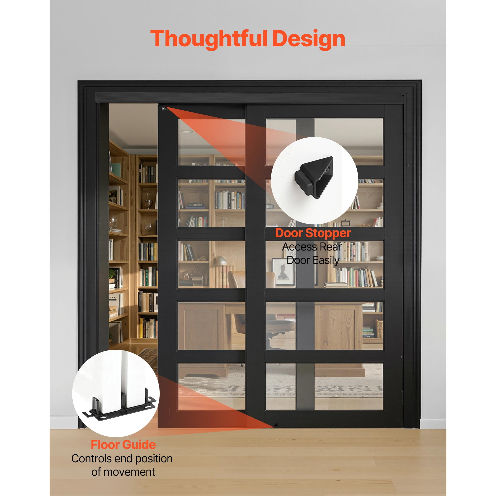 KFFKFF 6 ft Aluminum Alloy Bypass Sliding Door Hardware Kit, Dual-Track System for Smooth and Quiet Operation, Compatible with 1" to 1 3/4" Thick Doors, Fits 36" Wide 2-Door Closets,Easy Installation