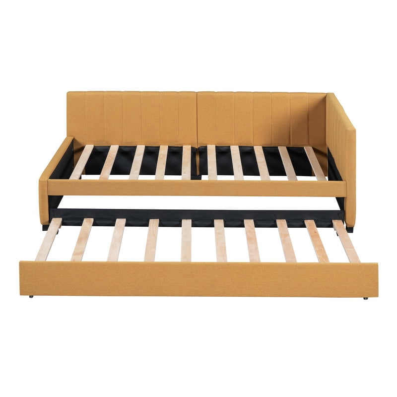 Aukfa Daybed with Trundle, Twin Size Upholstered Bed Frame, Yellow