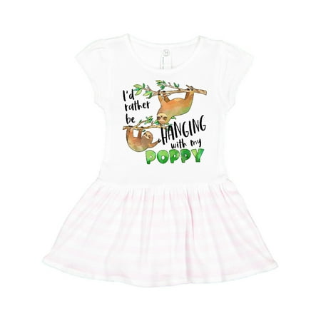 

Inktastic Id Rather Be Hanging with my Poppy- Cute Sloths Gift Toddler Girl Dress