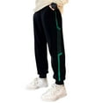 thumbnail image 2 of FAOWME Big Kids Boys Sweatpants With Pocket Elastic Waist Color Block Ankle Tied Comfortable Casual Trousers For Daily Wear Black 4-5 Years, 2 of 9