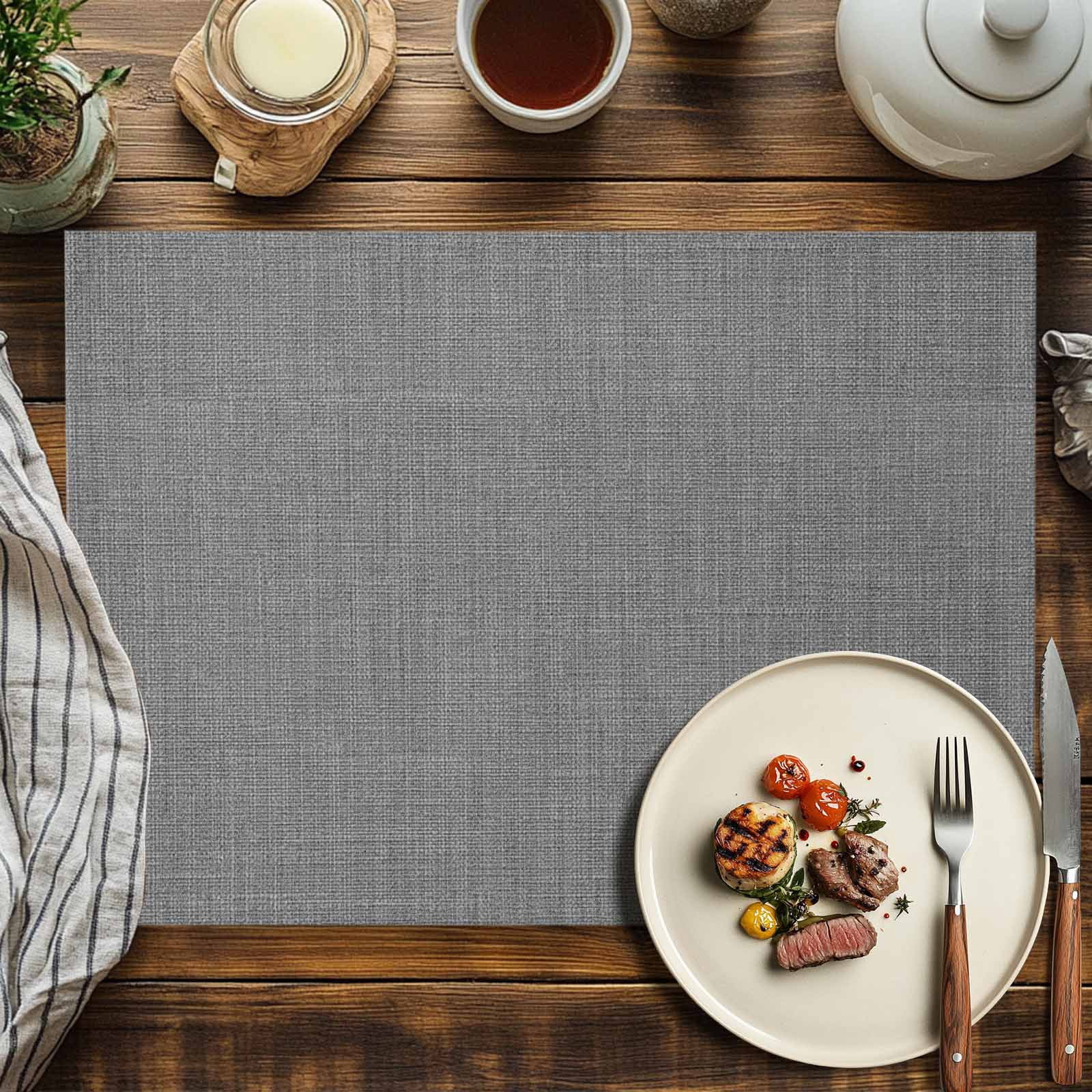 Placemats Set of 4, Grey Linen Placemats Set of 4, Farmhouse Pure Color Tablemats Washable Placemat Table Decoration for Kitchen Table Dinner Party Home Decor Indoor Outdoor 13x19 Inch