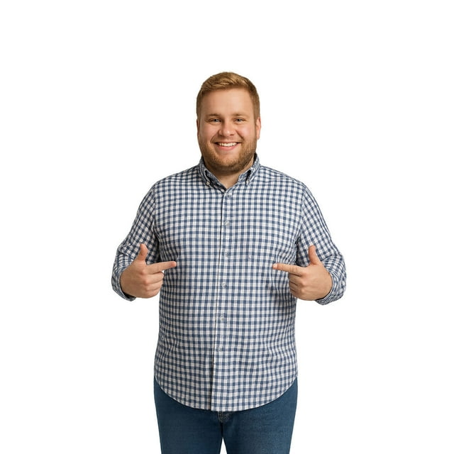 Big Kong Camisa Tallas Grandes Hombre Cuadros Azul Marino Manga Larga