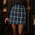 thumbnail image 4 of SZJXBUY Mini Plaid Skirt Women Fall Winter Check Bodycon Pencil Skirts with Shorts Casual Side Slit Elastic High Waist Skorts Y2K Navy,L, 4 of 8