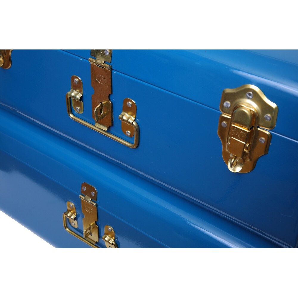 Zanzer Storage Trunks Space Saving Organizer Vintage Style Set of 2 Blue - image 2 of 5
