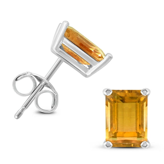 SZUL Women's 14K White Gold 7x5MM Emerald Shaped Citrine Earrings