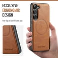 thumbnail image 4 of Compatible with Samsung Galaxy S23 Plus Magnetic Case, Classic Premium PU Leather TPU Hybrid MagSafe Ultra Slim Protective Skin Friendly Shockproof Case Cover for Samsung Galaxy S23 Plus, Brown, 4 of 7