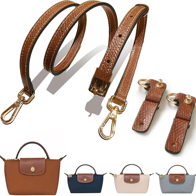 correa de hombro ajustable piel diseñada para la mini bolsa Longchamp, juego bolso cruzado elegante café marrón y dorado