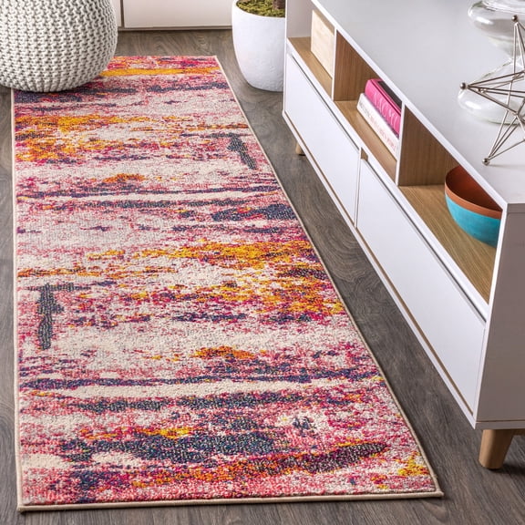 JONATHAN Y CONTEMPORARY POP 2 x 8 Runner Rug, Modern Abstract Brushstroke - Pink/Cream, CTP102B-28