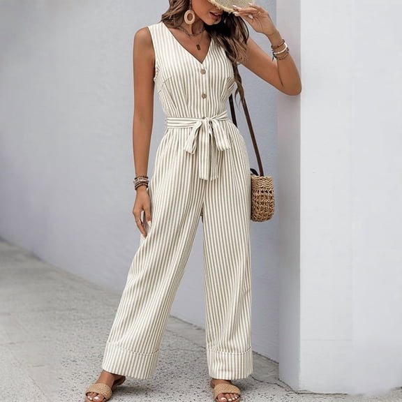 Casual and simple striped jumpsuit