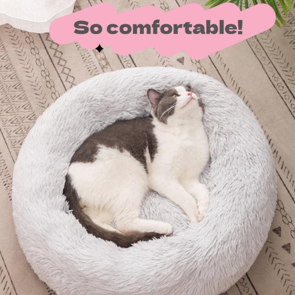 Round Plush Pet Bed for Dogs-Cats 20 inches,Fluffy Soft Warm Calming Dog Bed Sleeping Kennel Nest