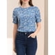 thumbnail image 5 of INSPIRAR CHIC Blusas de Mujer con Fruncidos, Cuello Redondo, Manga Corta, Espalda con Abertura, Floral, XL, Azul y Blanco, 5 of 7