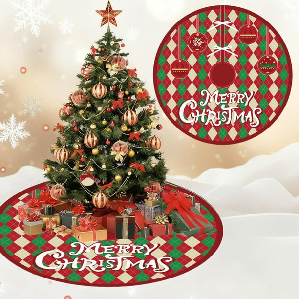 Falda roja para árbol de Navidad con diseño de Papá Noel y copos de nieve | Decoración navideña de poliéster de 90 x 90 cm | Base para árbol