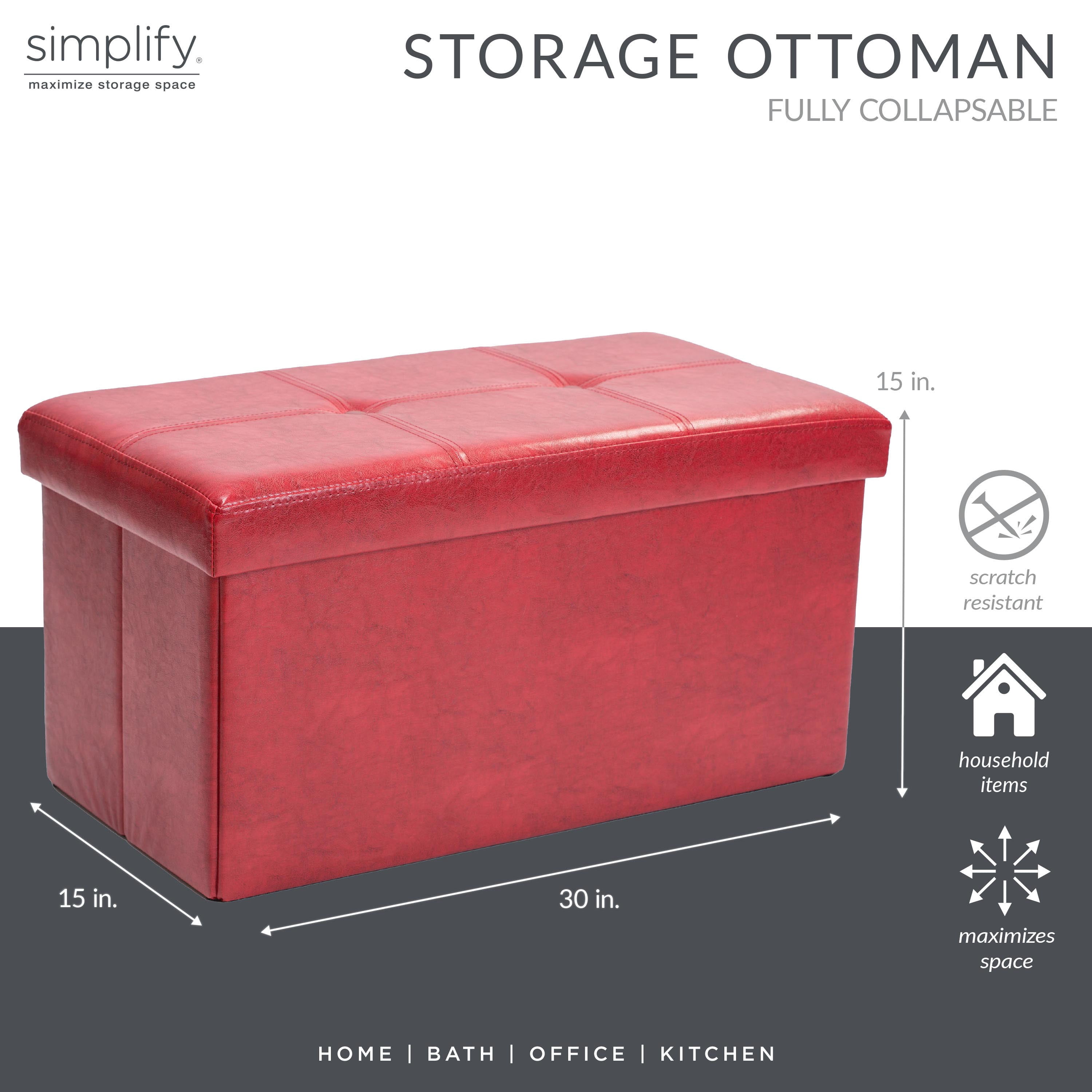 Simplify Faux Leather Double Folding Storage Ottoman in Red