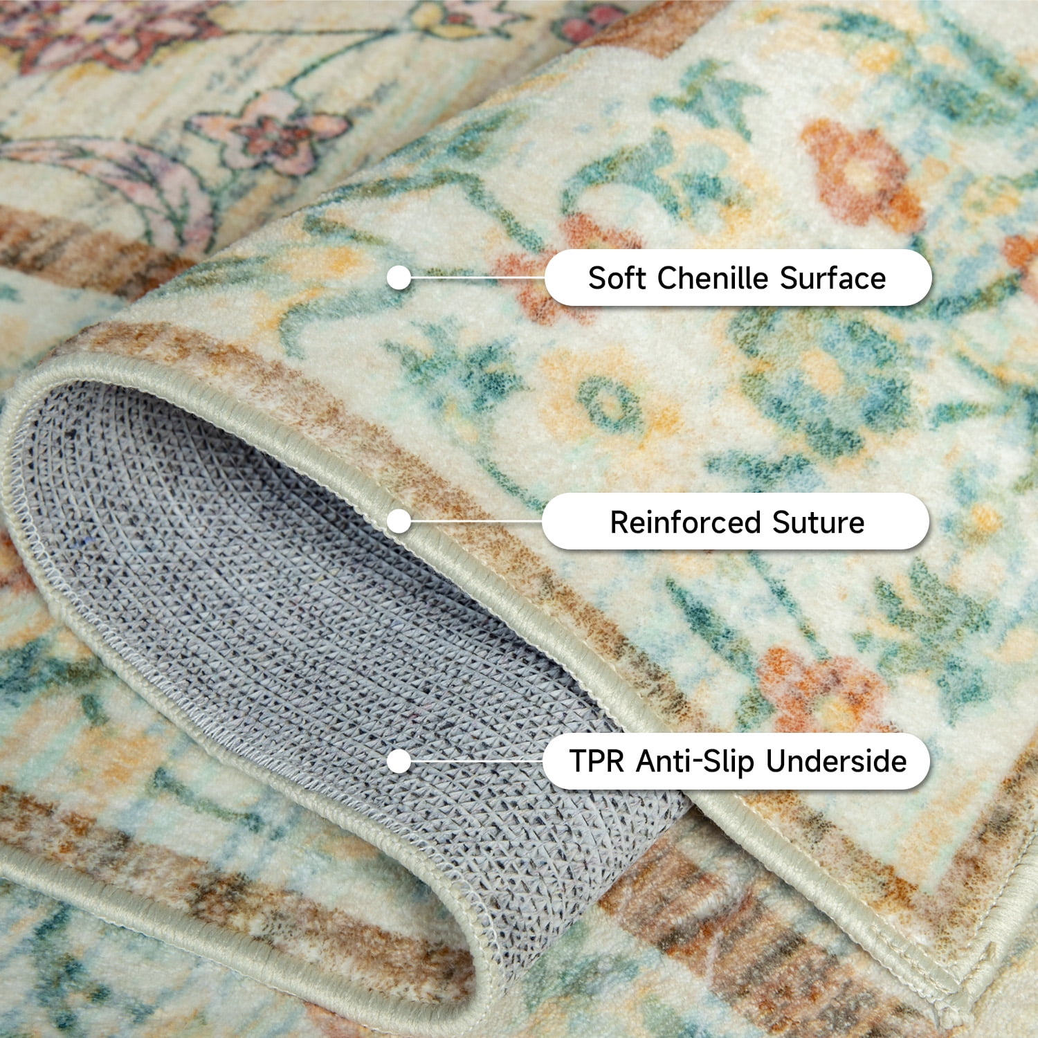 Ultrug Vintage Floral Rugs Soft Boho Area Rug Indoor Carpet for Living Room Bedroom Home Decor,5'x8',Light Yellow
