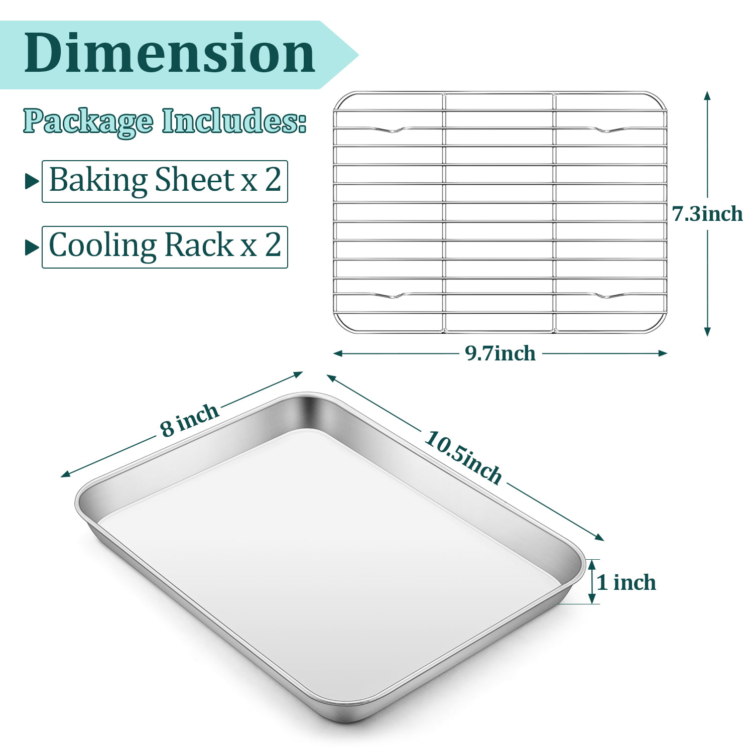 Walchoice Stainless Steel Baking Sheets, Professional Cookie Sheet Set of 2, Metal Oven Trays, Size: 16 x 12 x 1, Silver