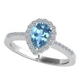thumbnail image 4 of Rings for Women 1.46 Carat Diamond and Pear Shaped Blue Topaz Ring prong 10K White Gold, 4 of 5